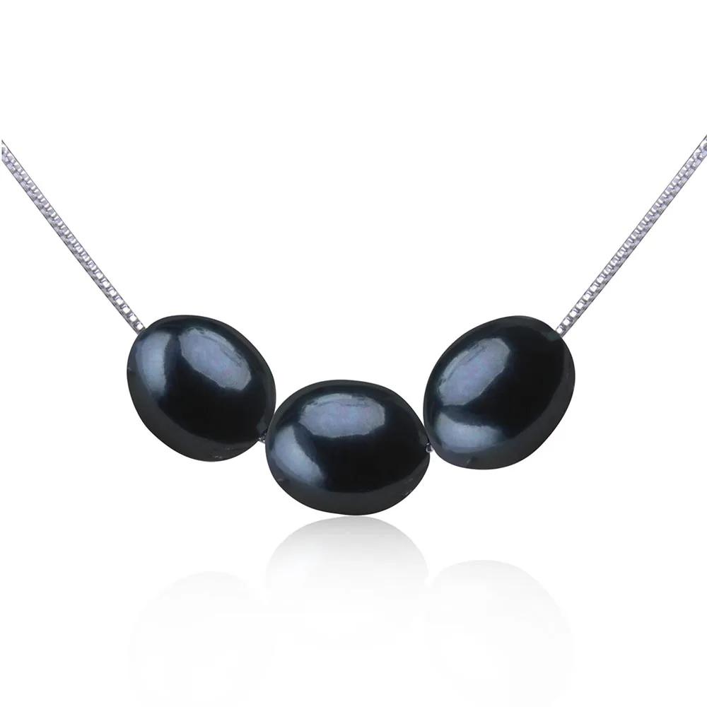 HENGSHENG Black Natural Pearl Necklace 7-8mm Rice Round Freshwater Pearl 925 Sterling Silver Fine Jewelry For Women