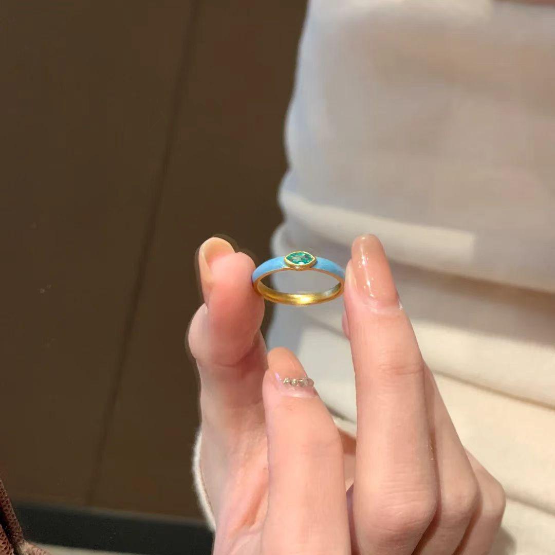 Xiaohongshu Bestseller Retro Colorful Zircon Enamel Ring: Stackable French Index Finger Accessory Adjustable