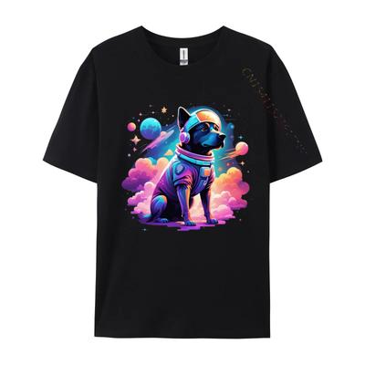 Hund im Weltraum T-Shirt Tierliebhaber Vorne bedrucktes T-Shirt Baumwolle Herren Oberteil T-Shirts Heißer Verkauf Klassische T-Shirts