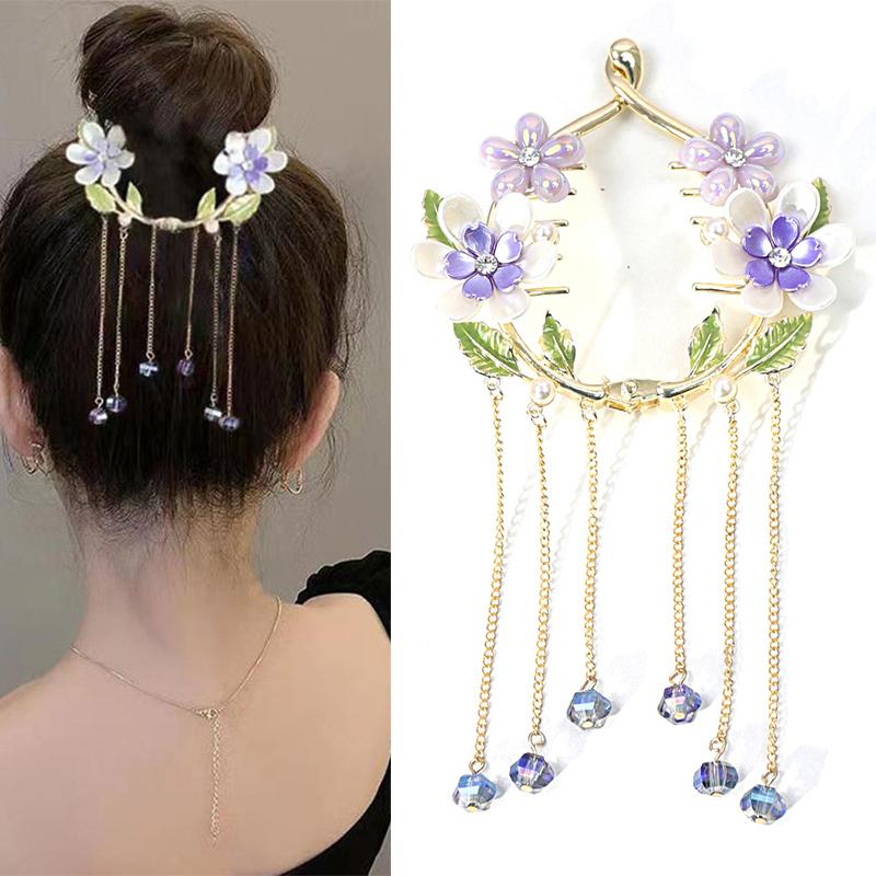New Pearl Rhinestone Tassel Hanging Beads Hair Claws Ponytail Buckle Hair Clip Female Korean Elegant Hairpins Hair Accessories