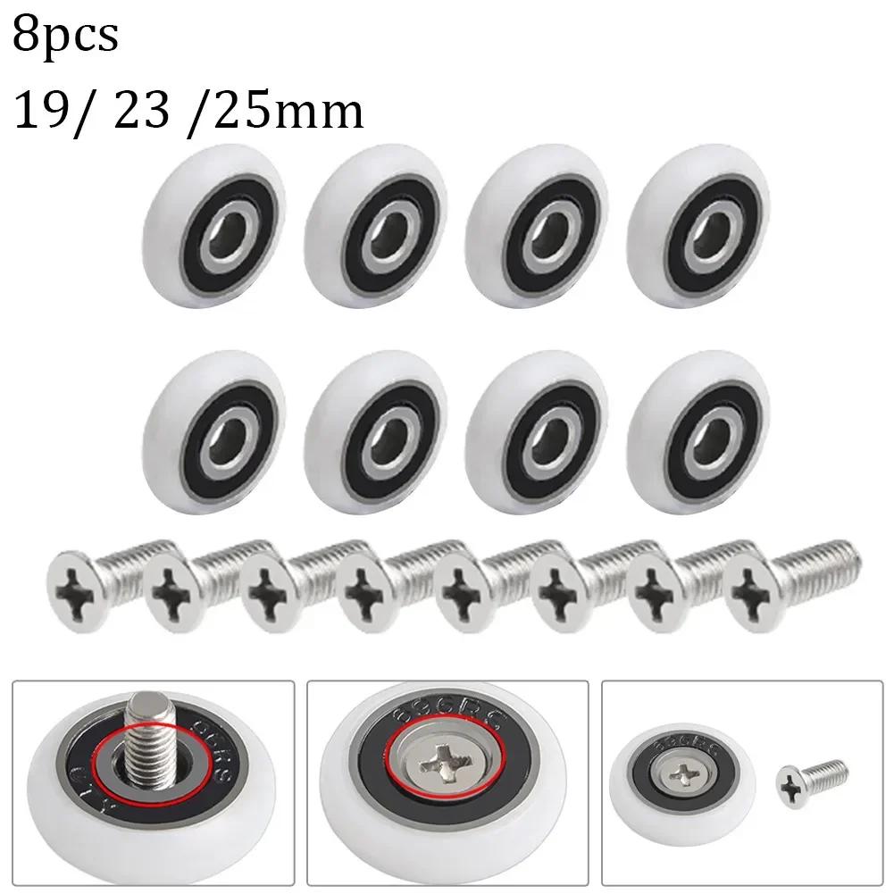 8Pcs Shower Door Roller Re-placement Door Pulley 19/23/25mm Wheel Diameter Cabins Pulley Sliding-Shower Stainless Steel Parts