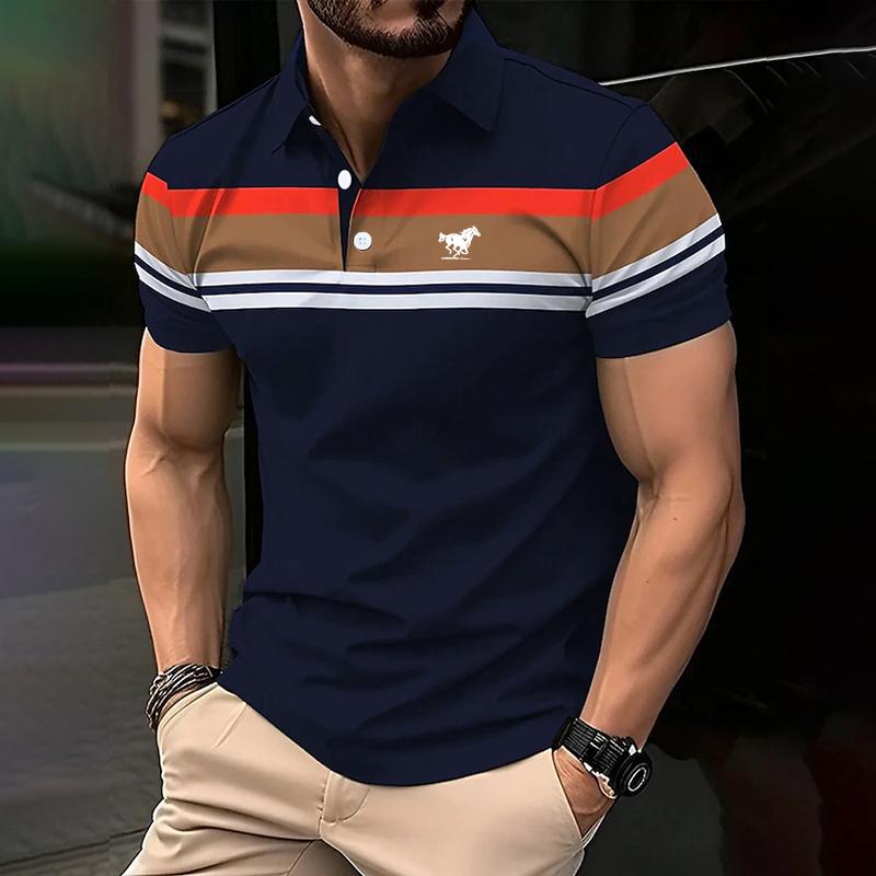 

Летняя мужская одежда с коротким рукавом в полоску рубашка поло мужская повседневная эластичная рубашка поло для гольфа топы M