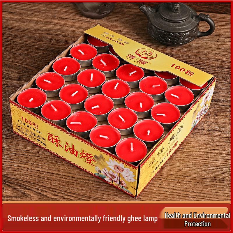 Buddha Su Smokeless Ghee Candle—Odorless Round Oil Lamp for Offerings