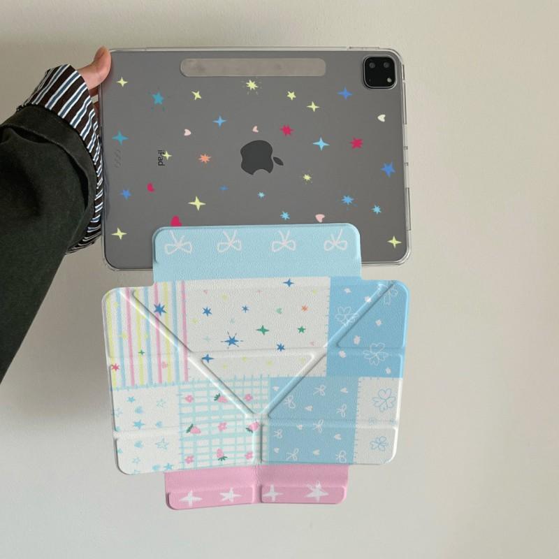 IPad Air Mini Pro 10th Gen Case With Stand Sleep Wake Function Blue Plaid Star PC Shell Detachable Side Cover