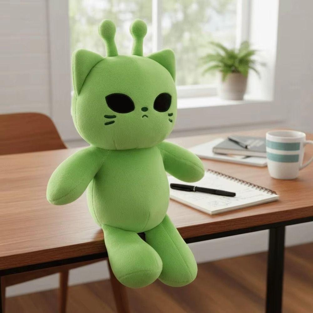 Stuffed Animal Kitten Plushie Dolls Green Space Cat Plushie Alien Cat Plush Toy for Friends