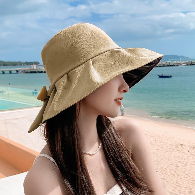 Hat Women's Solid Color Versatile Vinyl Sunscreen Sun Hat Summer Travel Folding Large Edge Sun Hat