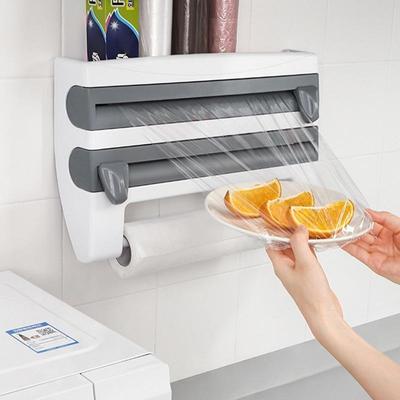 Multifunction Kitchen Organizer Wall-mounted Tin Foil Storage Rack Preservative Film Box Dispenser Sauce Roll Paper Storage Box