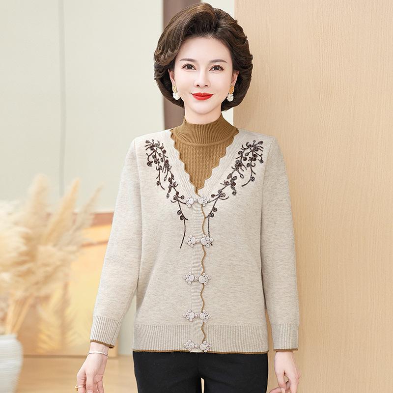 

Теплый флисовый костюм-двойка для женщин среднего и пожилого возраста 4XL (145-160 jin) серый/абрикосовый