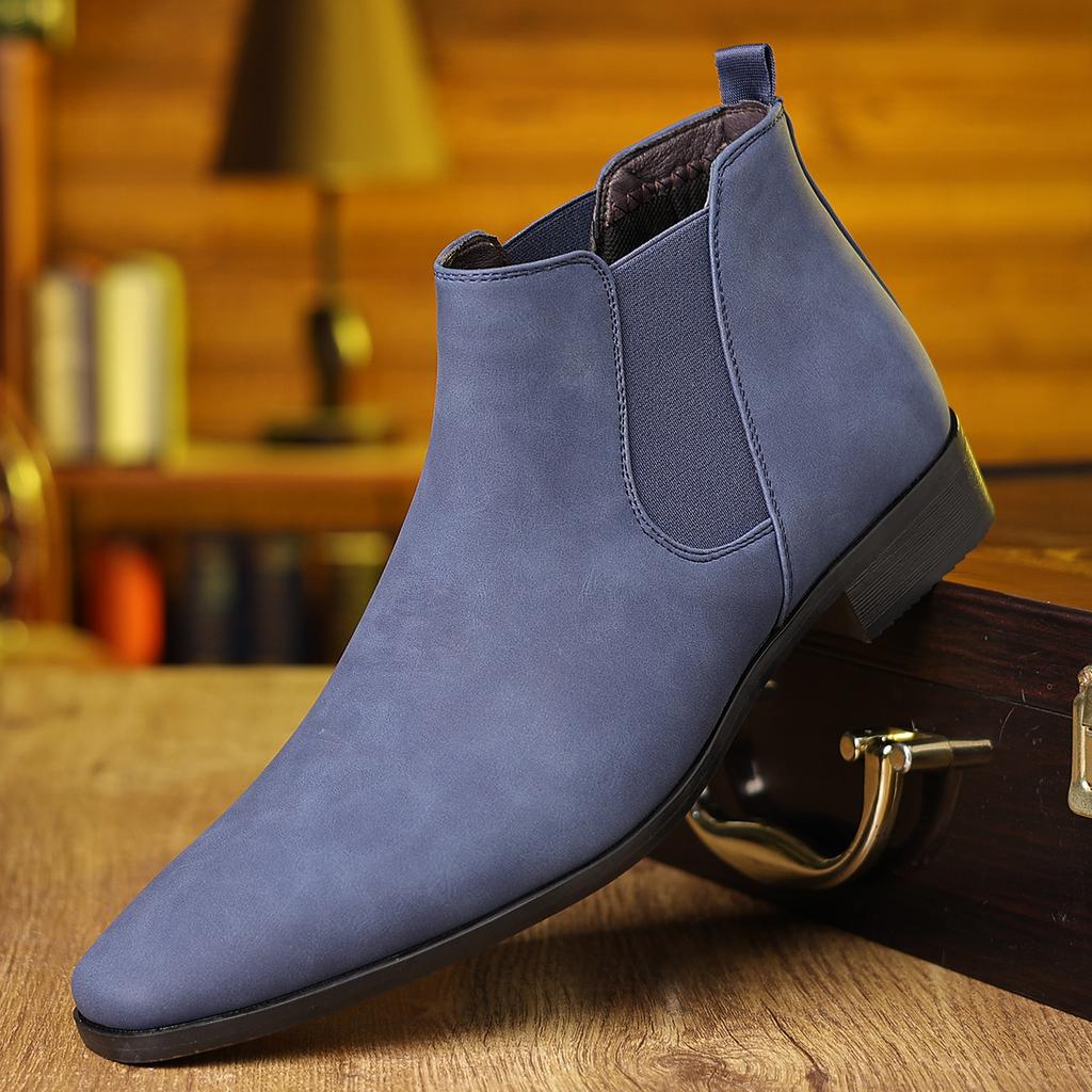 New Suede Leather Men's Pointed Business Casual Ankle Boot Fashion Male Winter New Style Comfortable Chelsea Leather Shoes