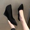 Shallow Pointed Toe Women Shoes Wedges Suede High Heels Fashion Shoes 2024 Trend Designer Dress Party Winter Chaussures Femme