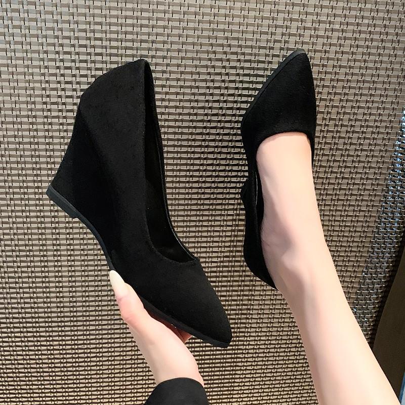 Shallow Pointed Toe Women Shoes Wedges Suede High Heels Fashion Shoes 2024 Trend Designer Dress Party Winter Chaussures Femme