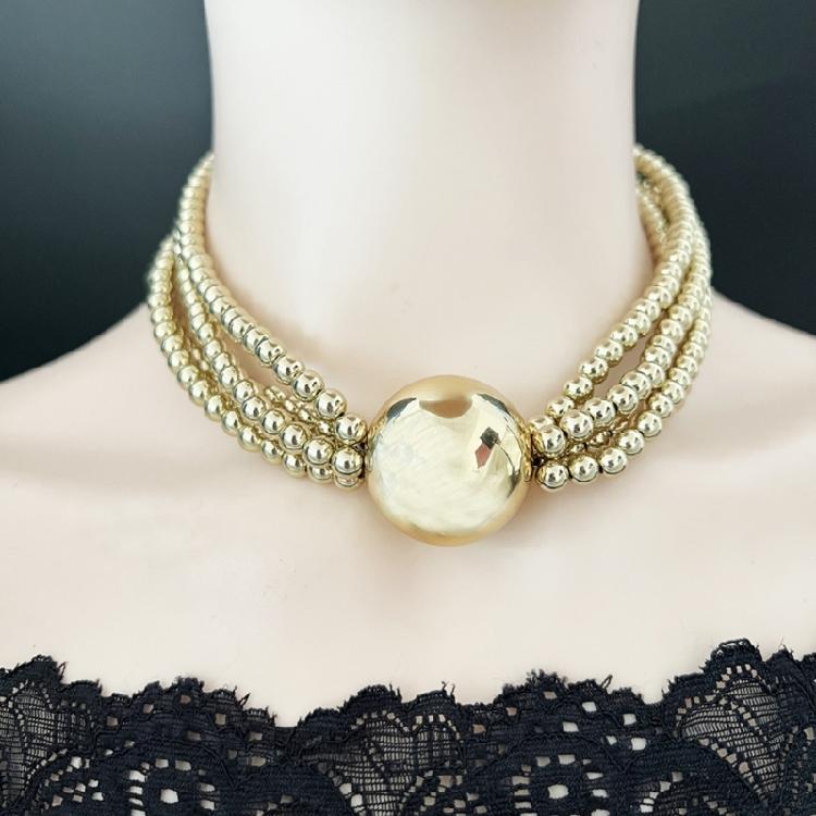 Elegant Layer Imitation Pearls Statement Necklace Large Bead Detailing For Neck Outfits