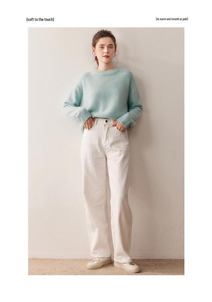 Women's Thickened Cashmere Loose Knit Sweater with Vertical Stripes and Hollow Round Neck - Autumn/Winter 2025 Collection