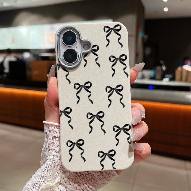 Bowknot Pattern TPU Leather Texture Case For iPhone 16 15 Pro Max 14 Pro 13 12 11 Slim Matte Shockproof Soft Phone Cover