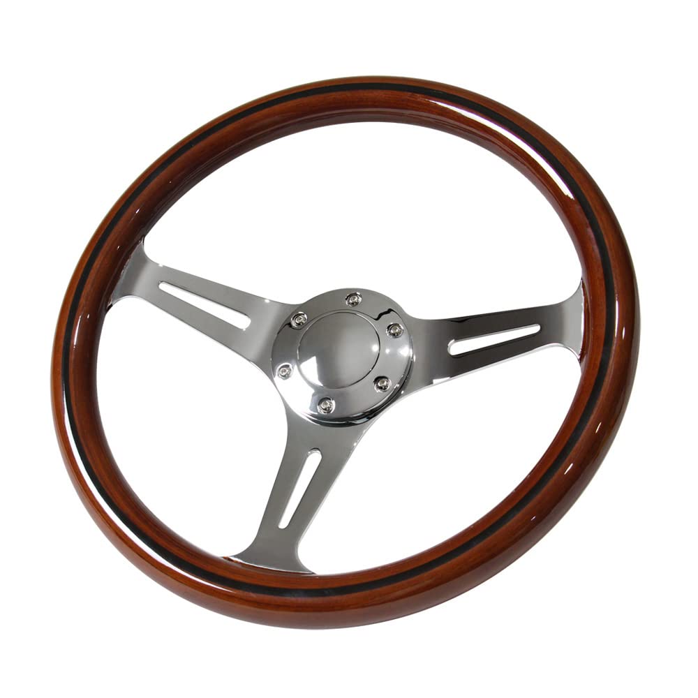 

Classic wood steering wheel with chrome spokes N35W