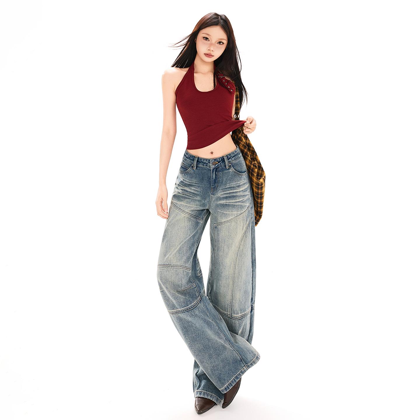 Women s Scimitar Patchwork Wide-Leg Jeans - Retro Niche Design, Spring/Summer 2026 L