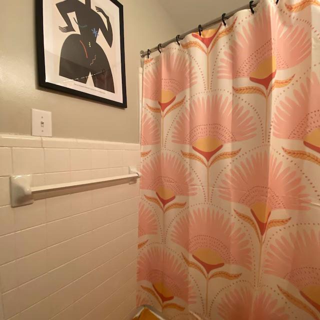 Art Deco Shower Curtain Vintage Bathroom Decor Yellow Pink Shower Curtain Art Floral Pattern Art Nouveau Bath Decor Gift
