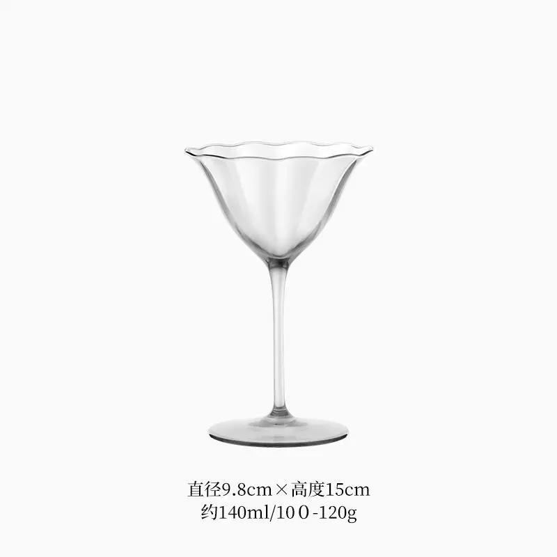 Light Luxury Retro Flower Home Wine Glasses Champagne Cup Set Crystal Goblet Glass Ribbed Pink Green Cocktail Glass Martini Cup