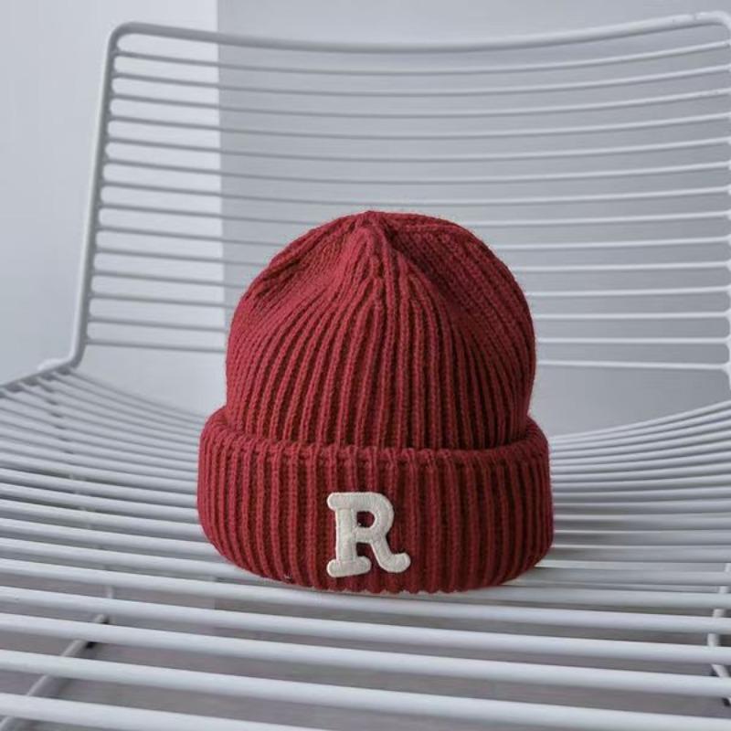 New R Letter Wool Hat Women's Autumn and Winter Knitted Hat Cold Hat Trendy Versatile Casual Warm Hat Male Personality