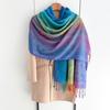 Rainbow Colors Winter Warm Thick Ethnic Style Jacquard Scarf Women Travel Muslim Hijab Cashmere Tassel Shawl Wrap Pashmina