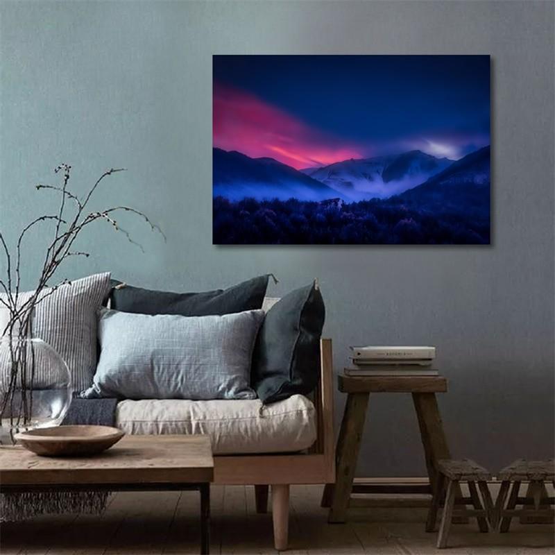 Spectacular Nature Wall Art Modern Print Featuring Aurora Waterfalls Mountains Serene Landscape Living Room Decor