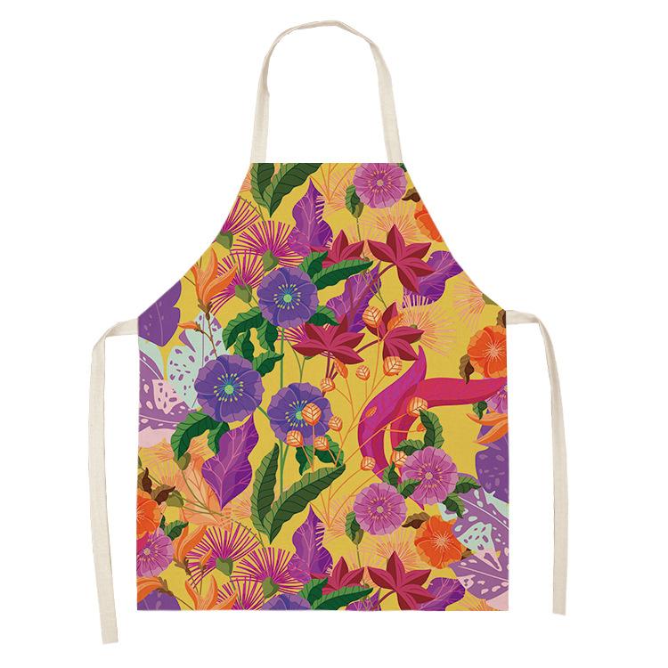 unframed Creative Plant Priinting Women Kitchen Aprons Cooking oil-proof Cotton Linen Antifouling Chef Apron 55x68cm