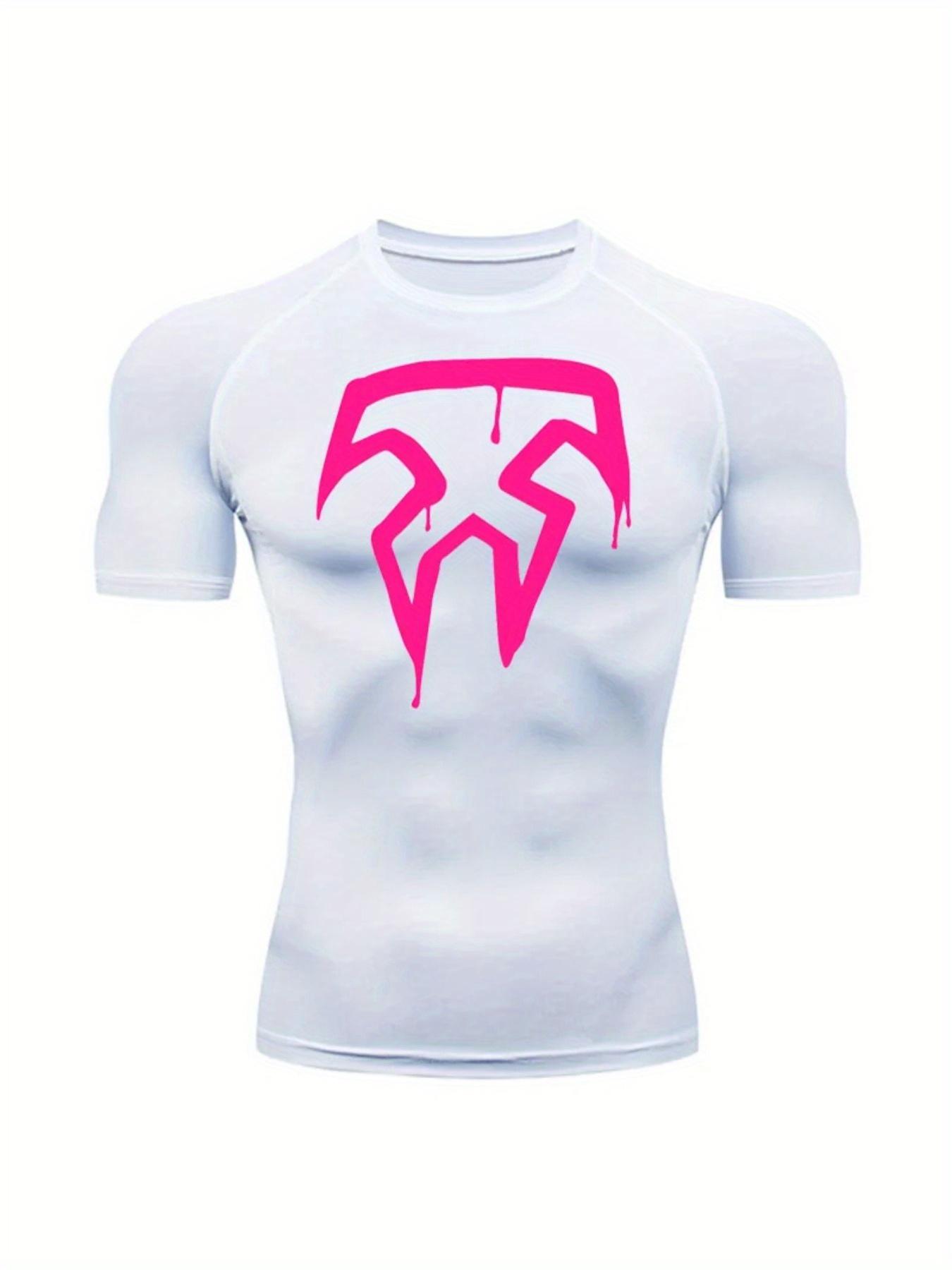 Men s Gothic Abstract Symbol Chest Print Compression Shirt Moisture Wicking Bodybuilding Running Sportswear S белый
