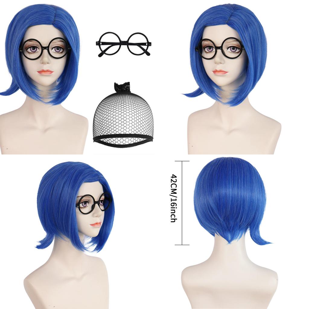 Inside Out Sadness Short Hair Cosplay Wig With Mechanism Style For Themed Parties