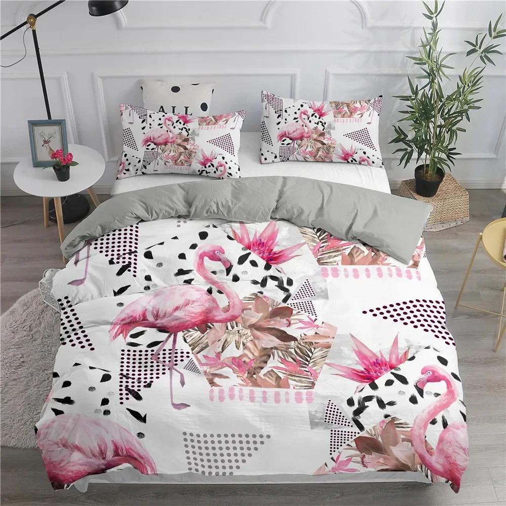 Comforter Cartoon Pink Flamingo Single Double Queen Extra Large Girls Children Teenager Bedding Set 3 Pcs With 2 S