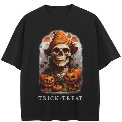 Streetwear Halloween Elemento Gráfico Preto Camiseta Algodão Unisex Tops Tees Verão Manga Curta Camiseta