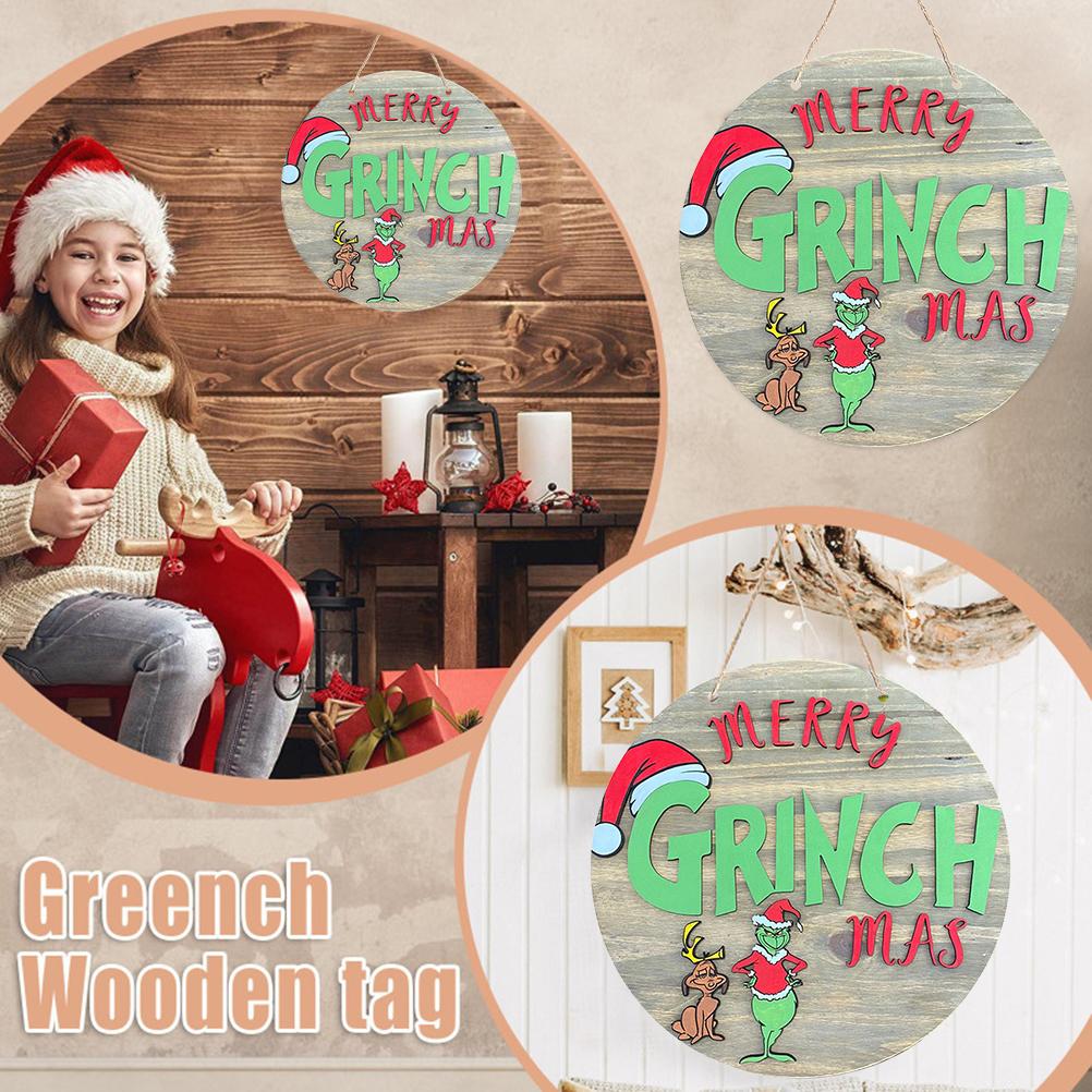 Christmas Welcome Door Sign Green Wooden Wreath for Front Door Wall Porch Indoor Outdoor Decor