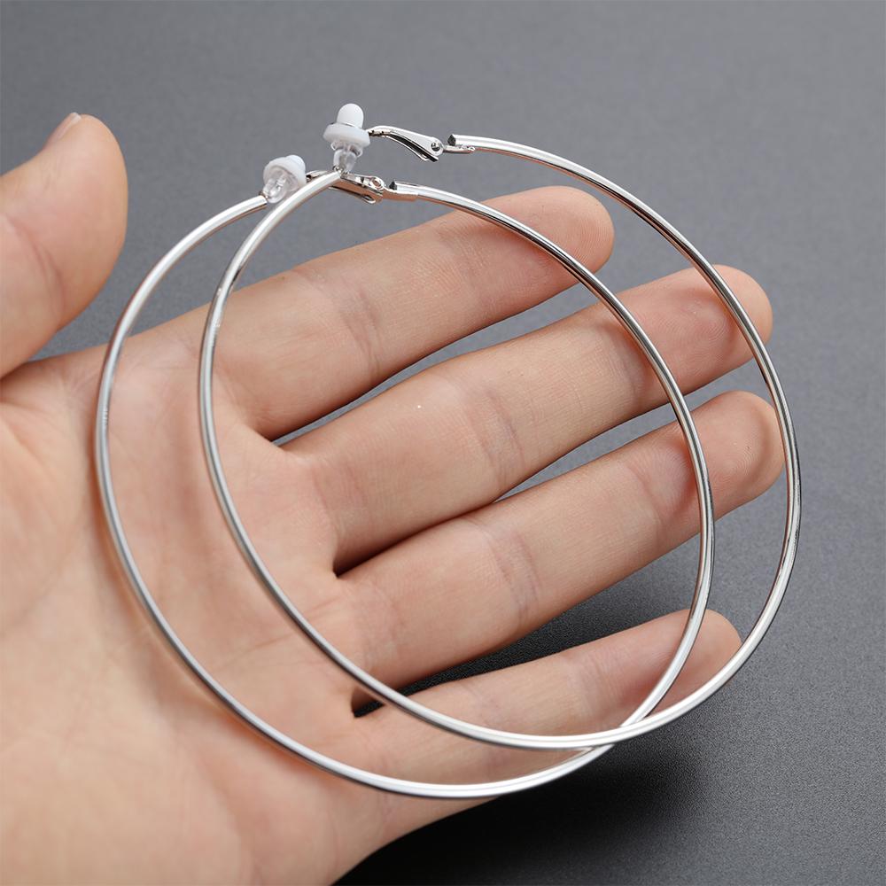 Female Girl With Cushion Pad Women Fashion Clip On Ear Big Circle Without Piercing Earrings Hoops