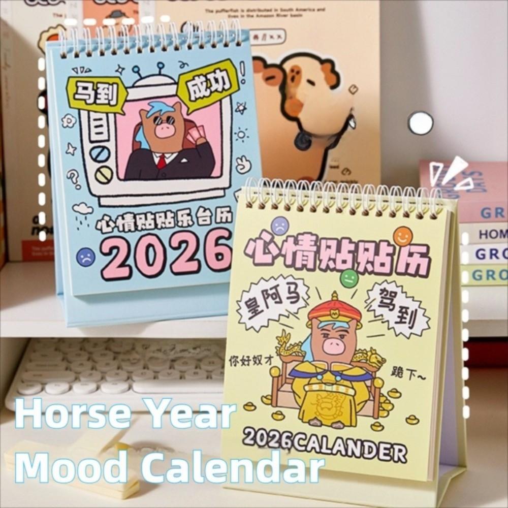 2026 Mini Tischkalender Cartoon Pferd 2026 Spiralbindungskalender Tragbarer Desktop-Kalender Zuhause