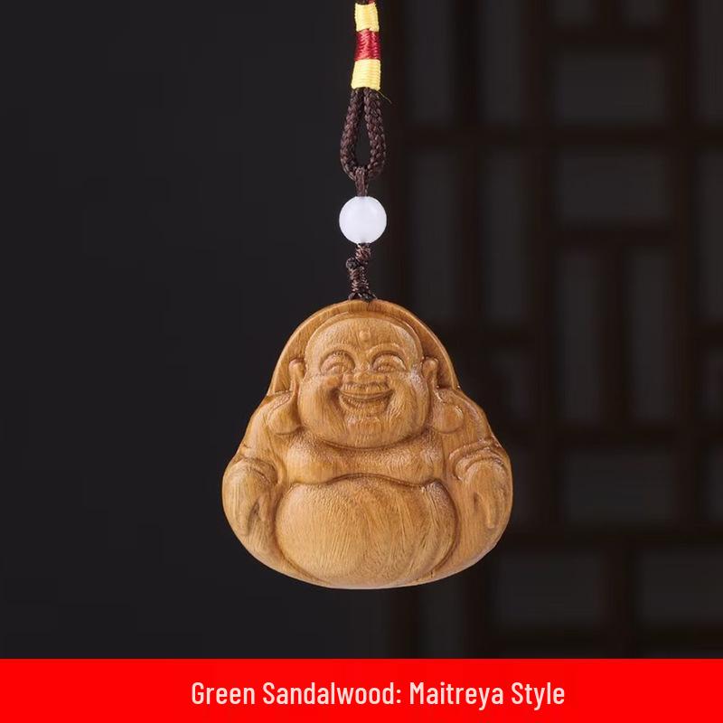 Maitreya Green Sandalwood Carved Pendant – 4×6×1.2 Ornament for Men & Women