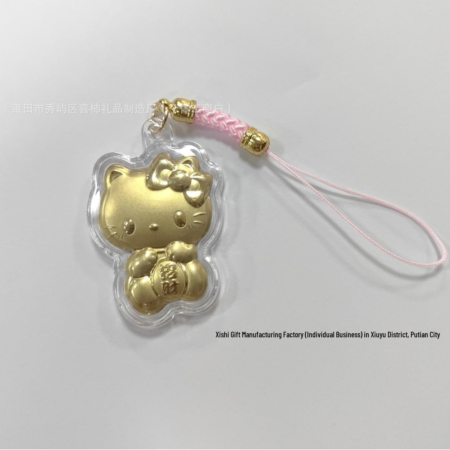 Pure Gold Lucky Cartoon Cat Pendant: Mobile Phone Bag & Car Ornament