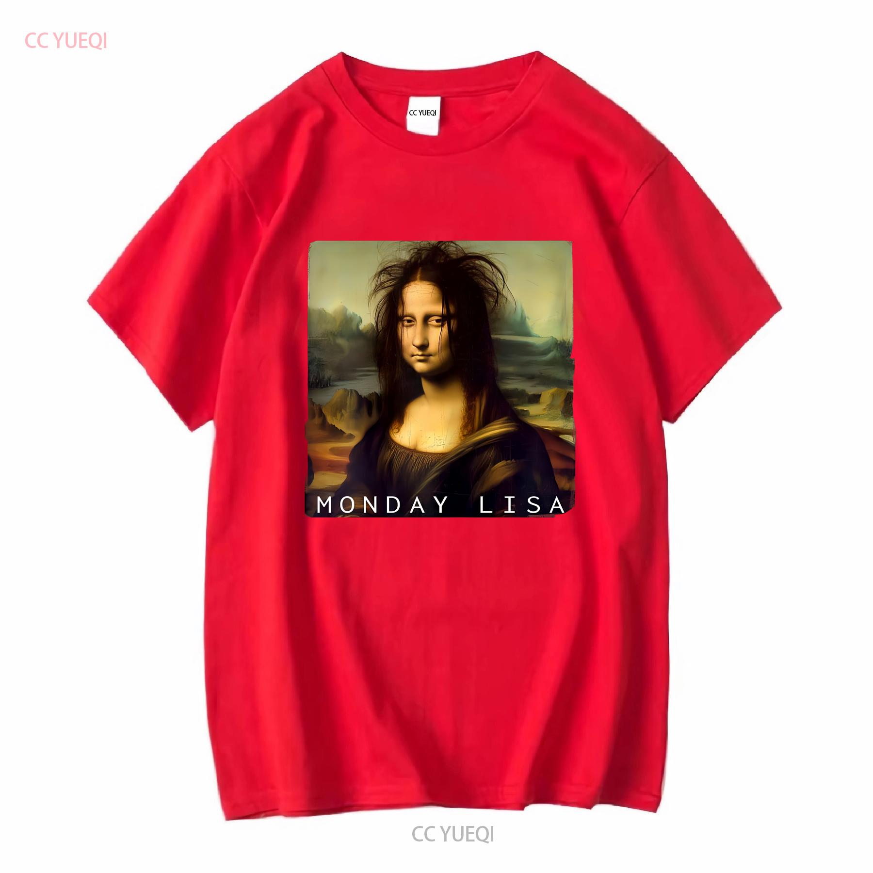 Джоконда Мона Лиза Забавный Понедельник Милые Женские Футболка с Круглым Вырезом с Длинным или Коротким Рукавом Винтажная Стирка Дизайнерская Одежда Стильная S