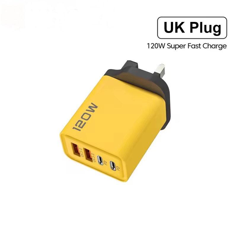 120W 4-Ports Ultra Fast Charging Type-C GaN Phone Charger USB-C QC 3.0 Super Charging Adapter For Huawei IPhone Samsung