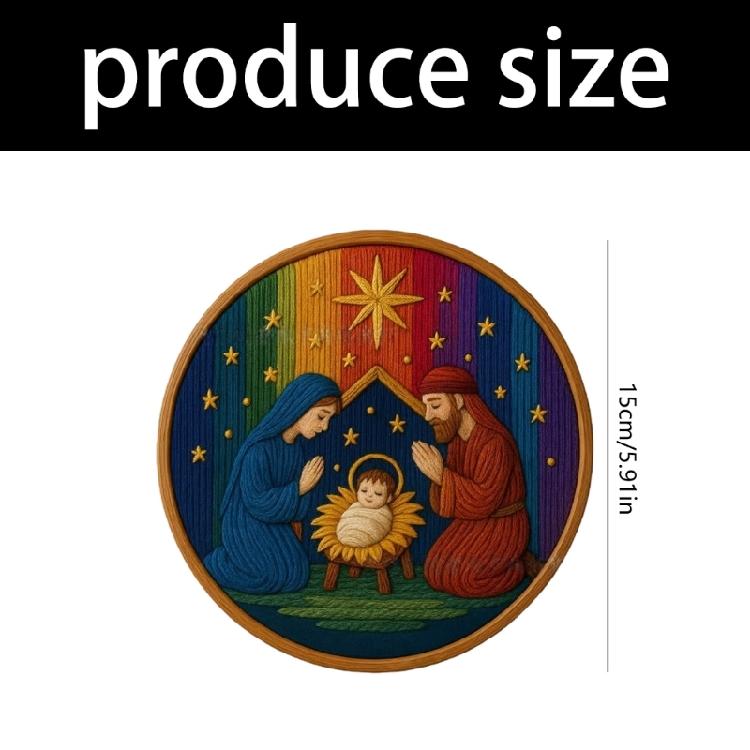 Religious Art Embroidery Bundles Includes Hoop Thread Tool Fabric for Christmas Craft Creative Sewing Projects
