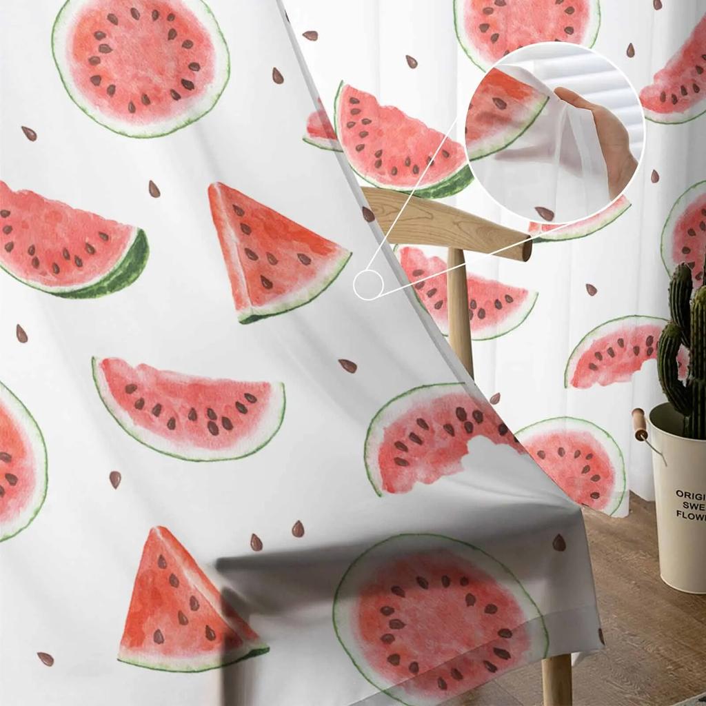 Summer Watermelon Watercolor Texture Sheer Curtains For Living Room Kitchen Window Curtains Bedroom Tulle Voile Curtains