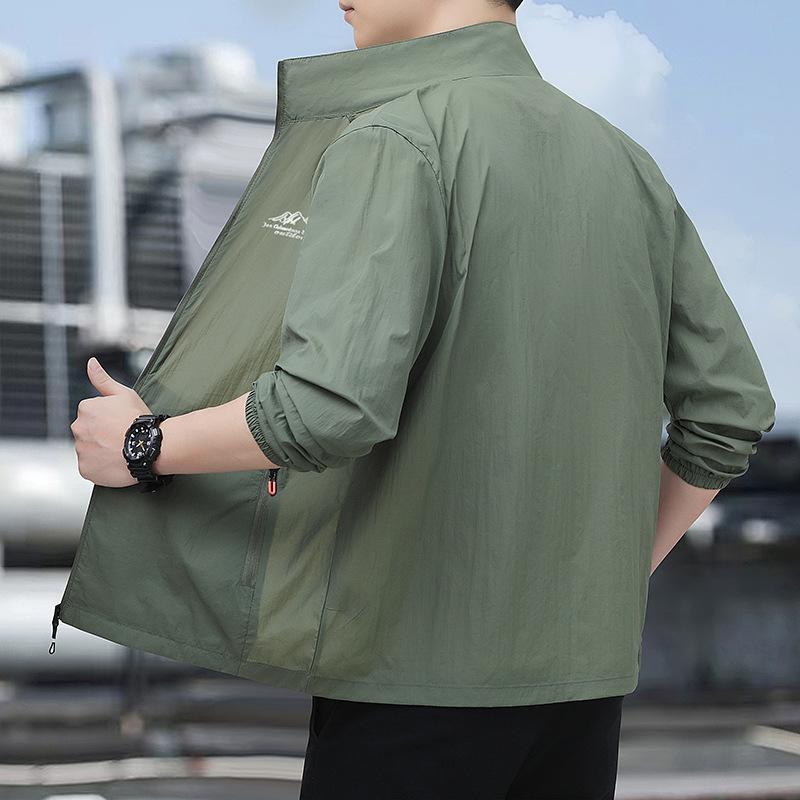 Sunscreen Jacket for Men In Summer, Ultra-thin, Loose, Breathable Skin Jacket, Casual Stand Up Collar Jacket, Outdoor Fishing