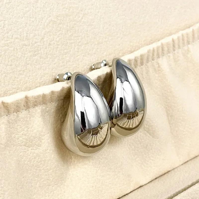 

2026 New European and American Metallic Earrings Fashion Women s Large Water Drop Smooth Surface Simple Personalized Zircon