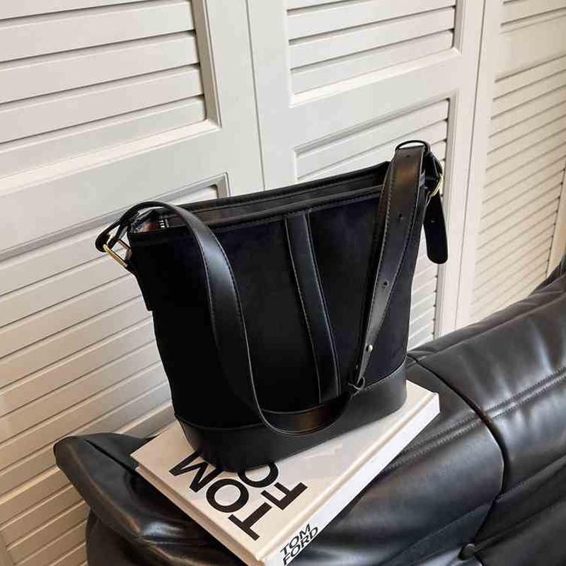 

Сумка на плечо из нубуковой кожи в стиле ретро, корейская мода, большая вместимость, сумки-ведра для подмышек, универсальные сумки осень-зима