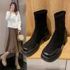Comfortable Soft Sole Elastic Women's Fashionable Versatile Thick Heel High-heeled Short Boots Autumn and Winter New Martin Boots