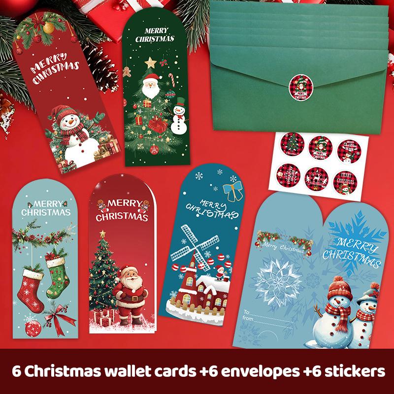 6Pcs Christmas Greeting Card Merry Christmas Handwritten Cards For Family Friends Best Wishes Cards Postcards Envelopes Sticker
