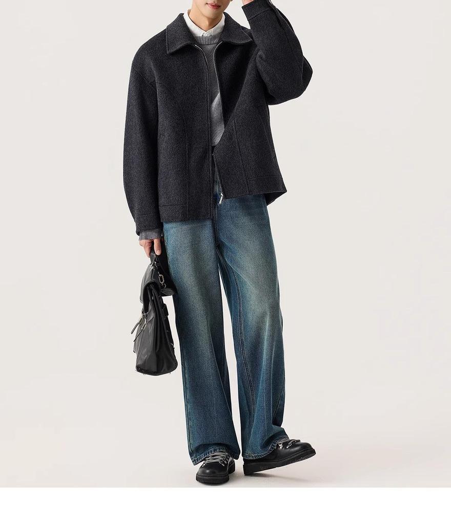 Italian Vintage Style Men's Double-Faced Wool Lapel Coat