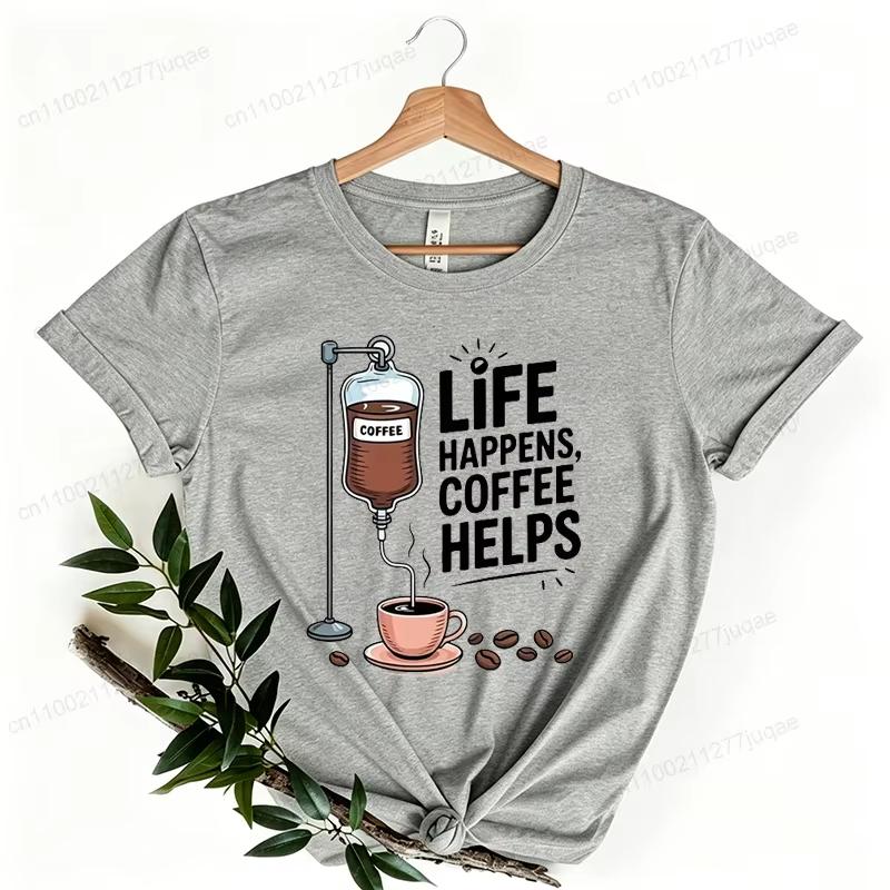 Men Women Coffee Slogan Humorous Animal Graphic TShirt Round Neck Short Sleeve Casual Streetwear Daily Unisex Tops Tees