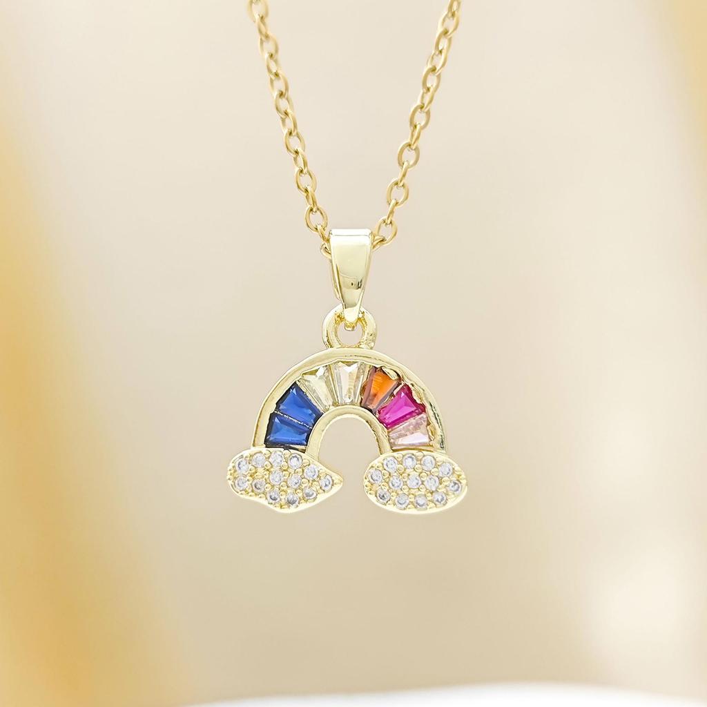 Rainbow Cloud Crystal Pendant Necklace - Light Luxury Titanium Clavicle Chain for Girlfriend