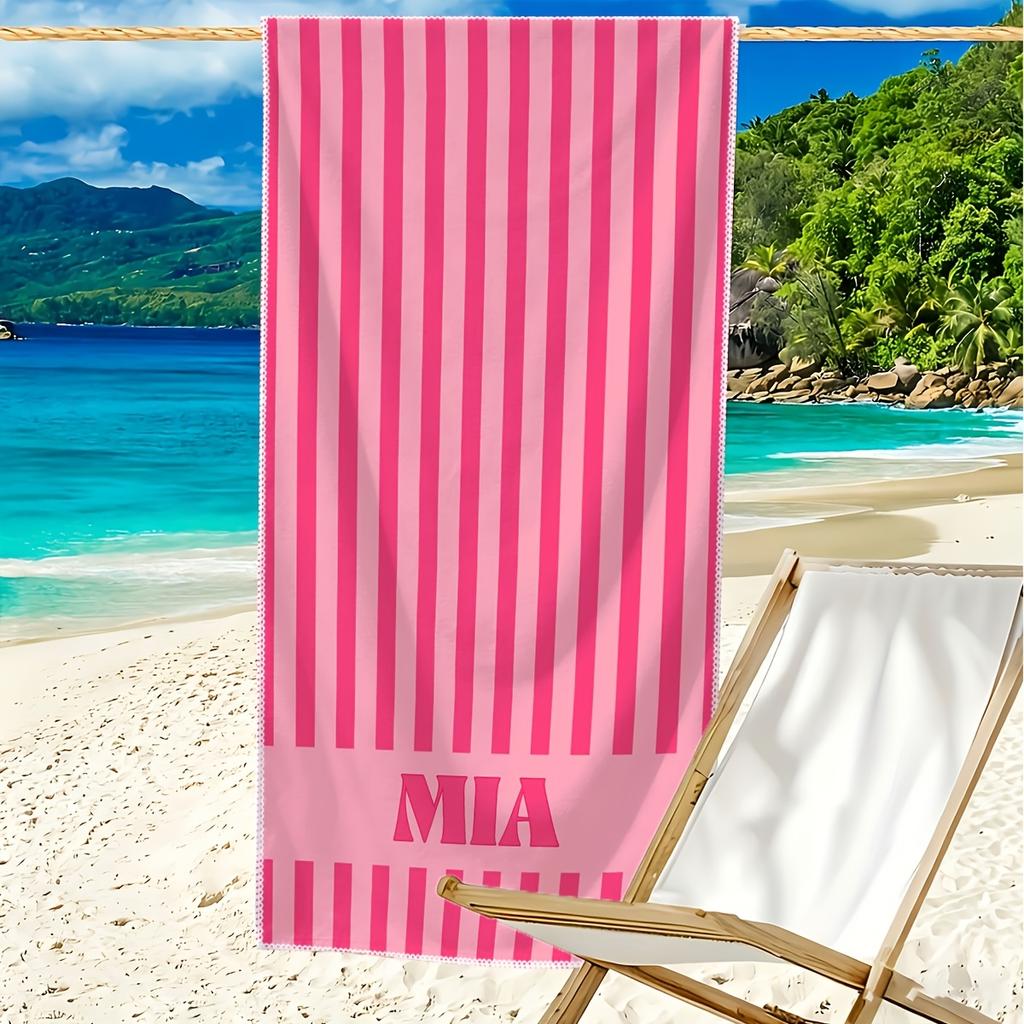 Personalized Striped Beach Towel Custom Name/Logo Oversized Microfiber Towel Summer Party Gift for Beach Swimming Bath Sports