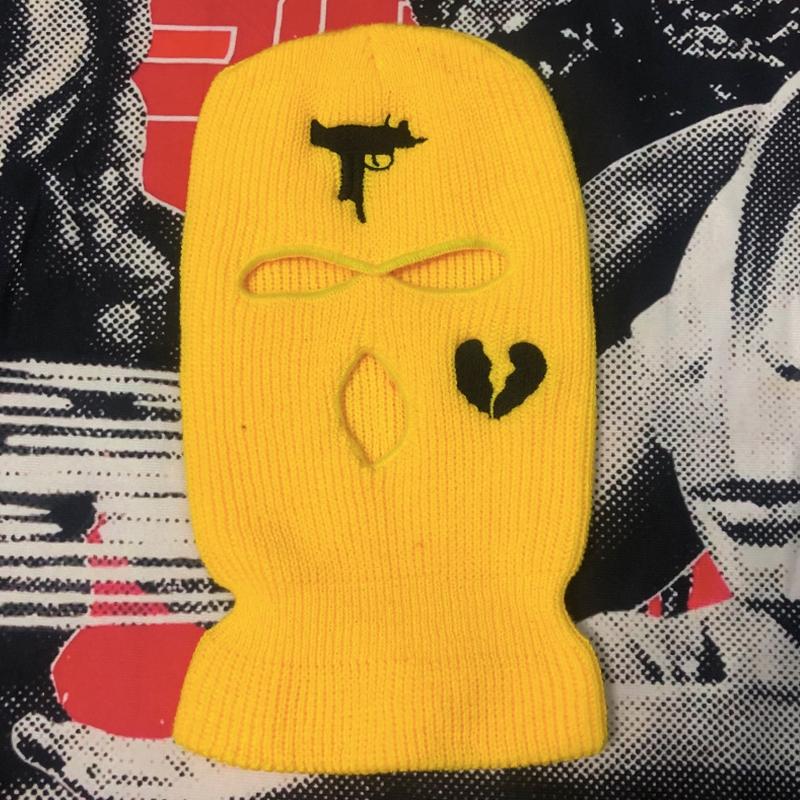 3-Hole Solid Color Embroidered Balaclava Knit Hat Face Mask Neck Gaiter Windproof Warm for Spring Fall Winter Daily Wear