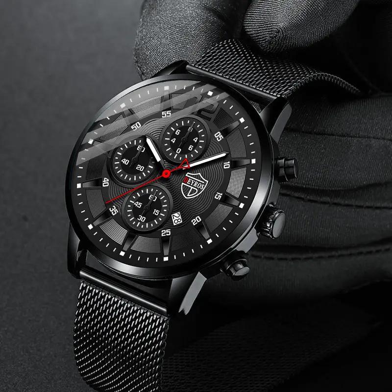 1pc/4pcs/set Fashion Men's Calendar Quartz Watch Business Man Wrist Watch & Bracelets Set, Father's Day Gifts